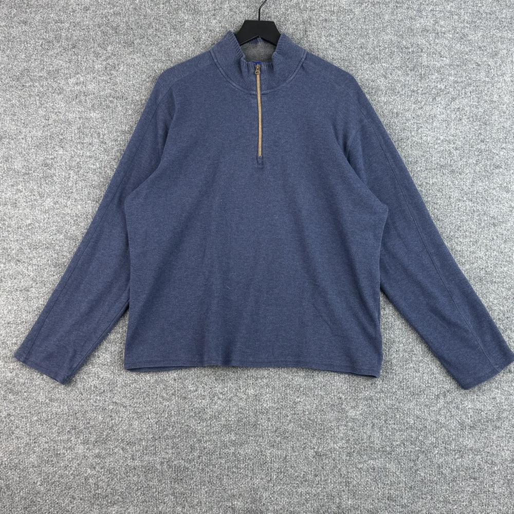 Robert Graham Pullover Sweater Mens XXL Navy Quarter Zip Cotton Blend Mock Neck